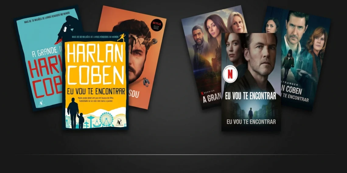 Montagem usando capas de livros e séries de Harlan Coben.